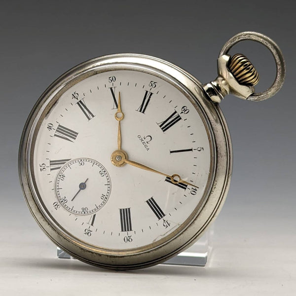Around 1910 Antique Omega pocket watch with silver plated case works well